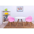 Ensemble table et 2 chaises modernes pour enfants avec pieds en hêtre rose - Gift Mark : Table ronde pour tout-petits, structure en plastique, 3 ans et +