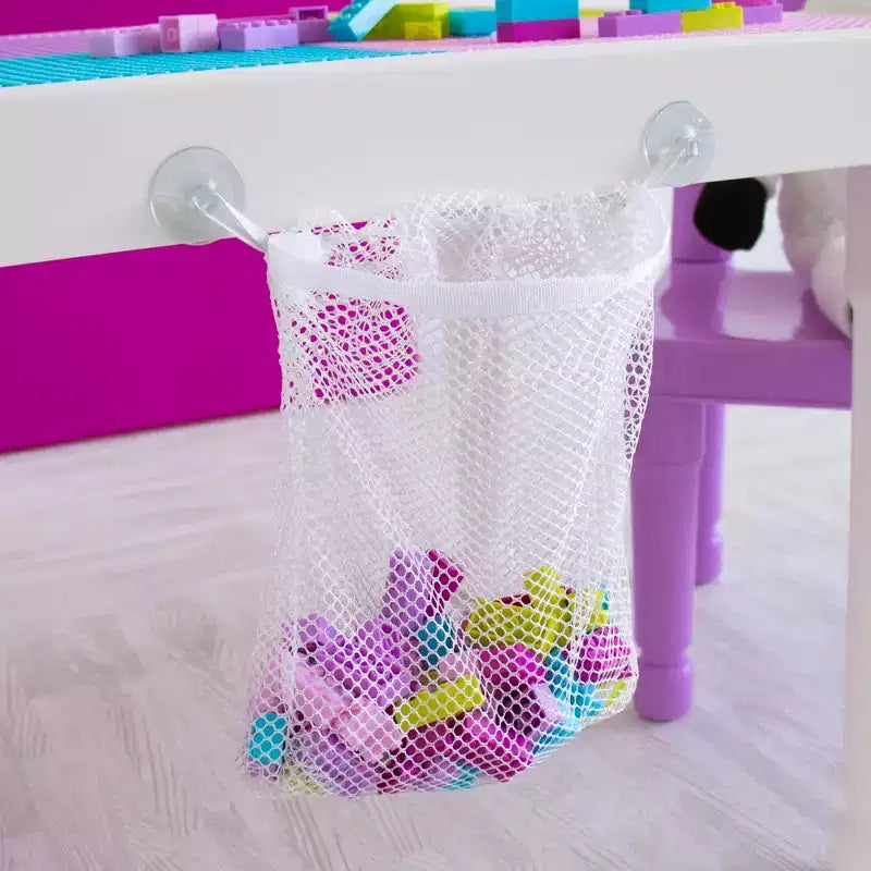 Table d'activité carrée 2 en 1 pour enfants, 3 pièces, avec chaises et 100 blocs de construction rose/violet - Humble Crew : Ensemble de table pour tout-petits