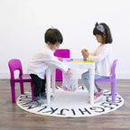 Table d'activité carrée 2 en 1 pour enfants, 3 pièces, avec chaises et 100 blocs de construction rose/violet - Humble Crew : Ensemble de table pour tout-petits