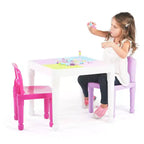Table d'activité carrée 2 en 1 pour enfants, 3 pièces, avec chaises et 100 blocs de construction rose/violet - Humble Crew : Ensemble de table pour tout-petits