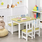Costway Ensemble de 4 pièces de table et chaises d'activité en bois pour enfants avec banc de rangement, bureau d'étude Naturel/Gris