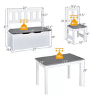 Costway Ensemble de 4 pièces de table et chaises d'activité en bois pour enfants avec banc de rangement, bureau d'étude Naturel/Gris