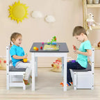 Costway Ensemble de 4 pièces de table et chaises d'activité en bois pour enfants avec banc de rangement, bureau d'étude Naturel/Gris