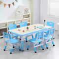 Kids Table and Chairs Set, Height Adjustable Desk with 6 Seats for Ages 2-10,Arts & Crafts Table,Graffiti Desktop, Non-Slip Legs