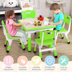 Ensemble table et chaises pour enfants, bureau réglable en hauteur avec 4 sièges pour les 2-10 ans, table d'activités artistiques, plateau de table graffiti, pieds antidérapants