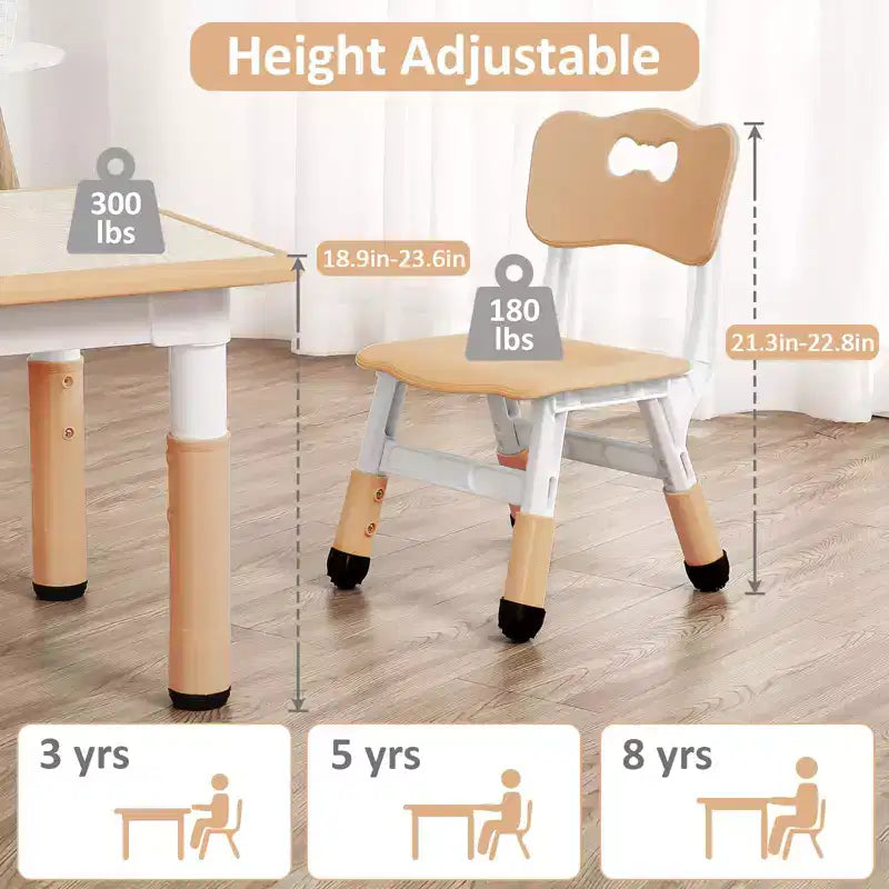 Ensemble table et chaises pour enfants, bureau réglable en hauteur avec 4 sièges pour les 2-10 ans, table d'activités artistiques, plateau de table graffiti, pieds antidérapants