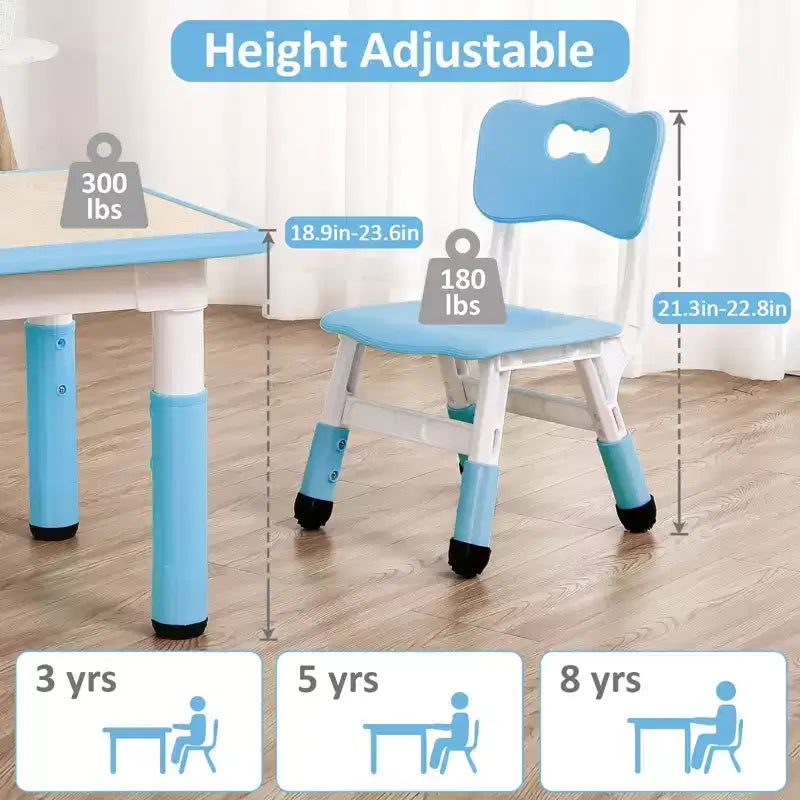 Ensemble table et chaises pour enfants, bureau réglable en hauteur avec 4 sièges pour les 2-10 ans, table d'activités artistiques, plateau de table graffiti, pieds antidérapants