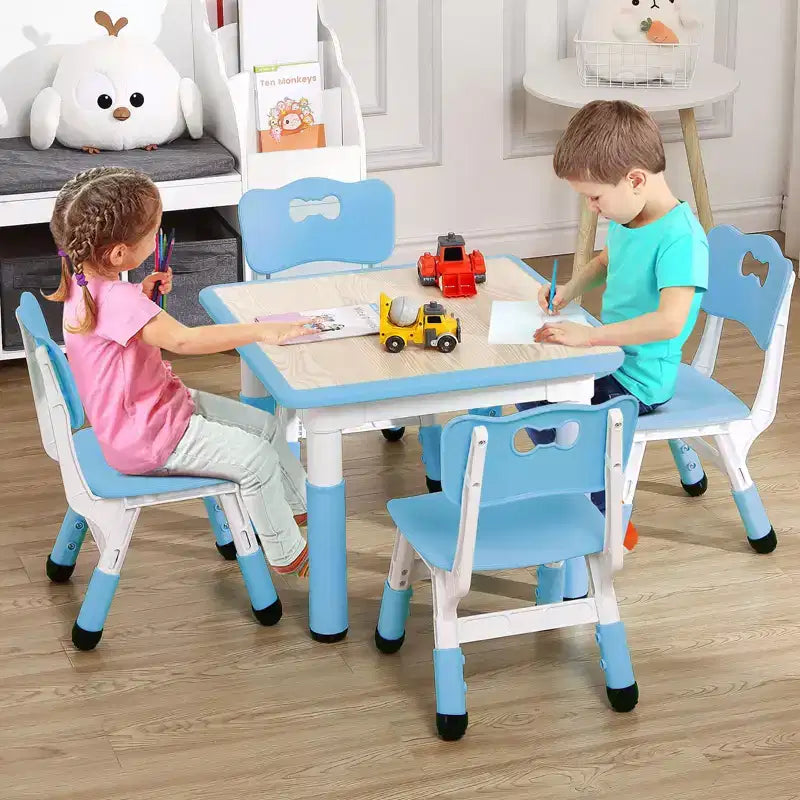 Ensemble table et chaises pour enfants, bureau réglable en hauteur avec 4 sièges pour les 2-10 ans, table d'activités artistiques, plateau de table graffiti, pieds antidérapants