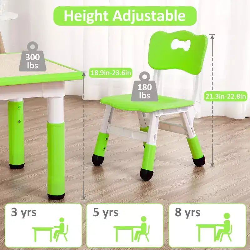 Ensemble table et chaises pour enfants, bureau réglable en hauteur avec 4 sièges pour les 2-10 ans, table d'activités artistiques, plateau de table graffiti, pieds antidérapants
