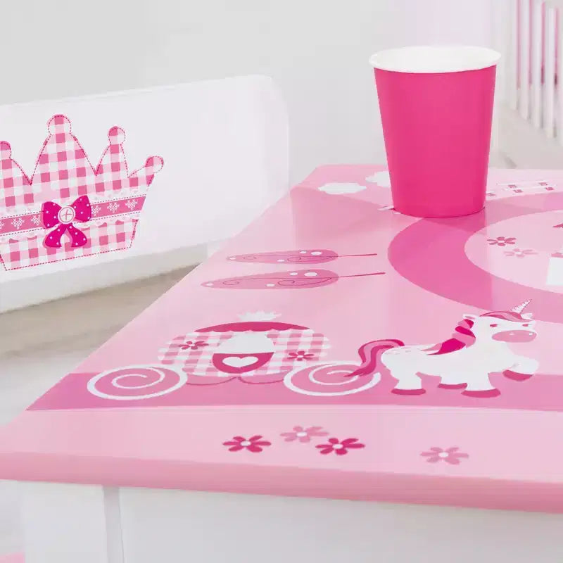 Roba : Ensemble table et 2 chaises en bois pour enfants, thème Princesse rose