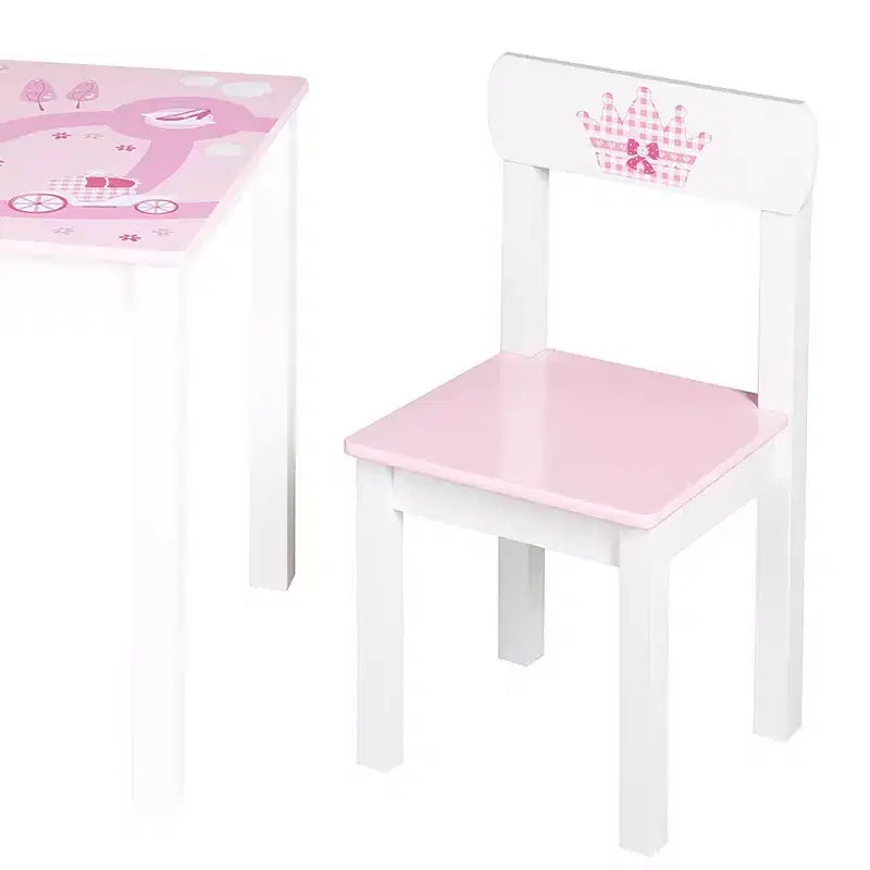 Roba : Ensemble table et 2 chaises en bois pour enfants, thème Princesse rose