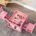 Ensemble Table et Chaises Garvee pour Enfants, Table d'Activités en Bois 4 en 1 et 2 Chaises avec Tiroir de Rangement et Plateau Amovible, pour Enfants (Rose)