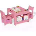 Ensemble Table et Chaises Garvee pour Enfants, Table d'Activités en Bois 4 en 1 et 2 Chaises avec Tiroir de Rangement et Plateau Amovible, pour Enfants (Rose)