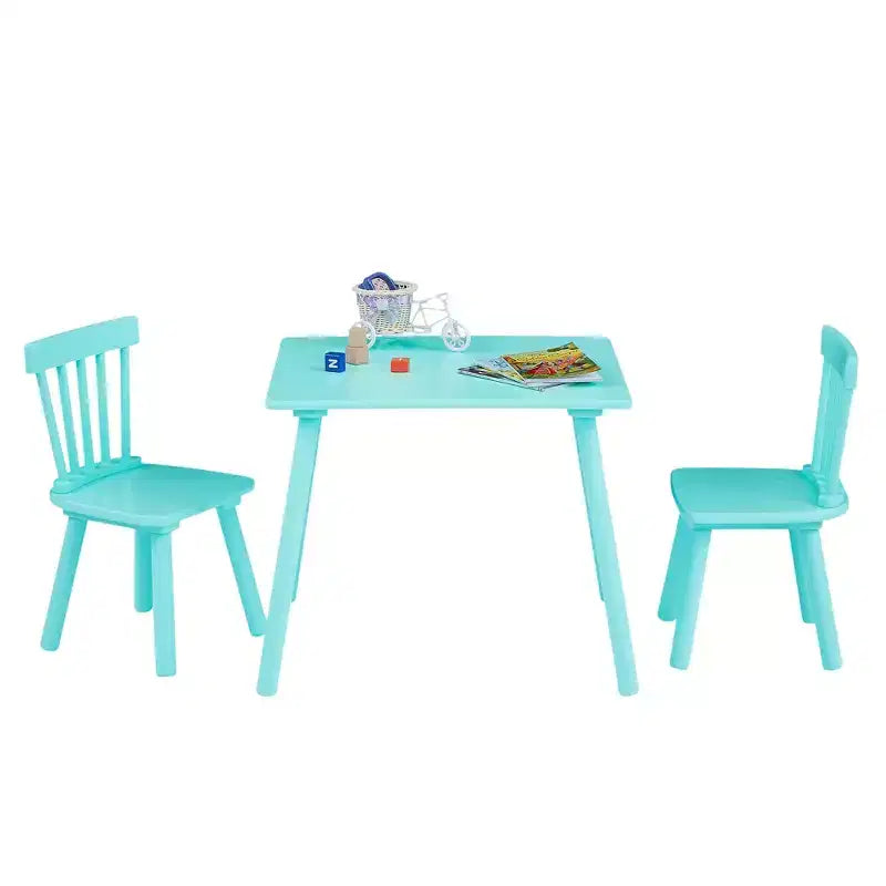 Ensemble table et chaises pour enfants VECELO, table carrée design Windsor avec 2 chaises, convient aux jeux et activités des enfants, vert