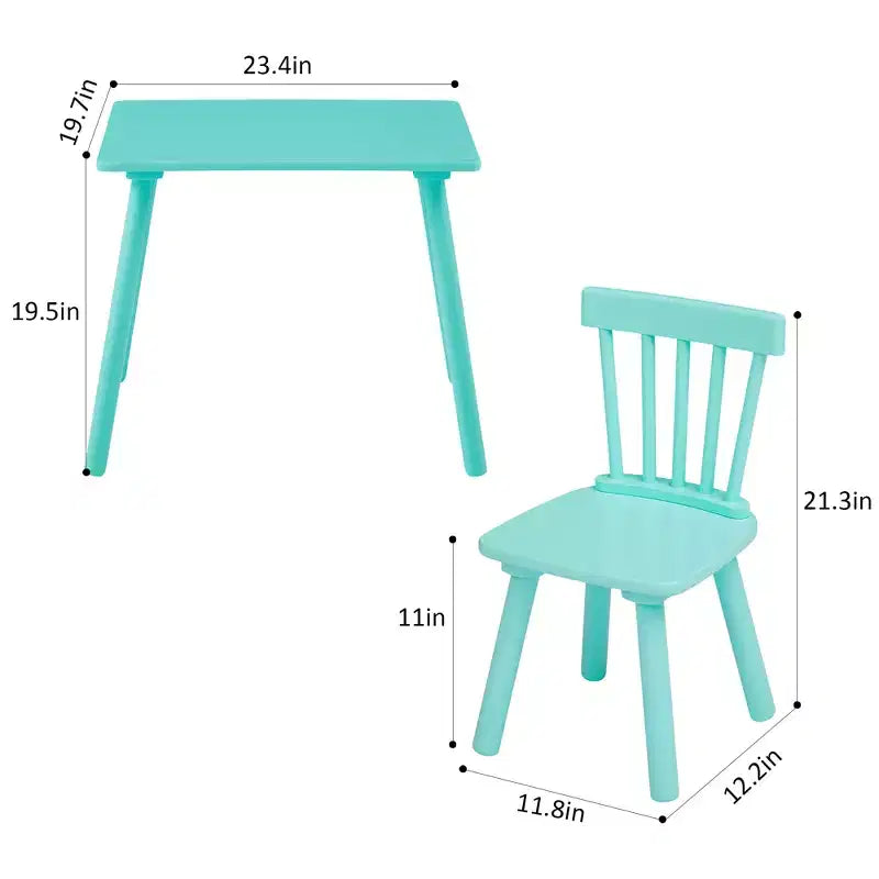 Ensemble table et chaises pour enfants VECELO, table carrée design Windsor avec 2 chaises, convient aux jeux et activités des enfants, vert