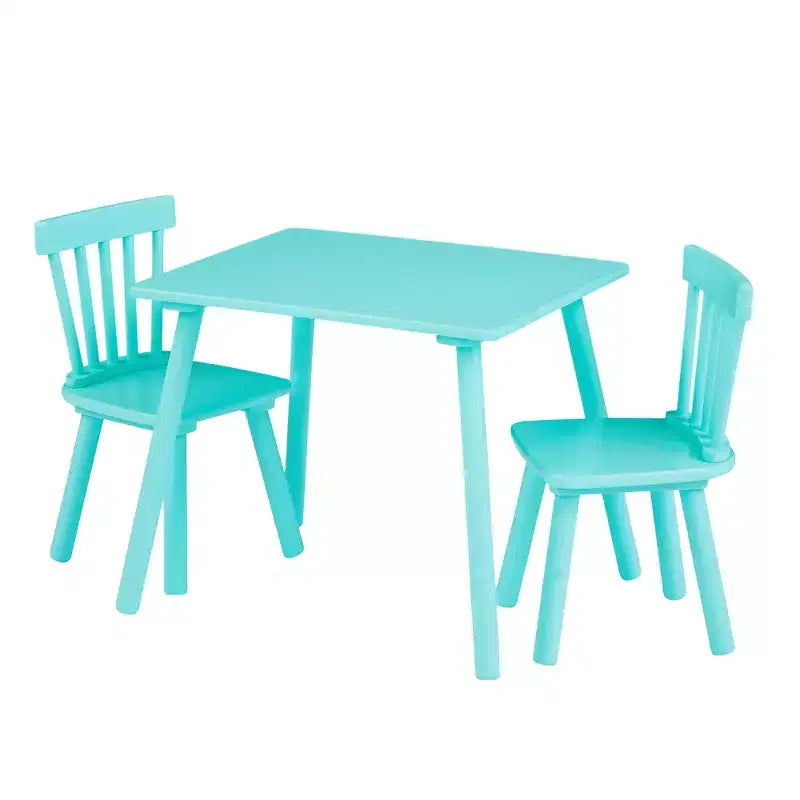Ensemble table et chaises pour enfants VECELO, table carrée design Windsor avec 2 chaises, convient aux jeux et activités des enfants, vert