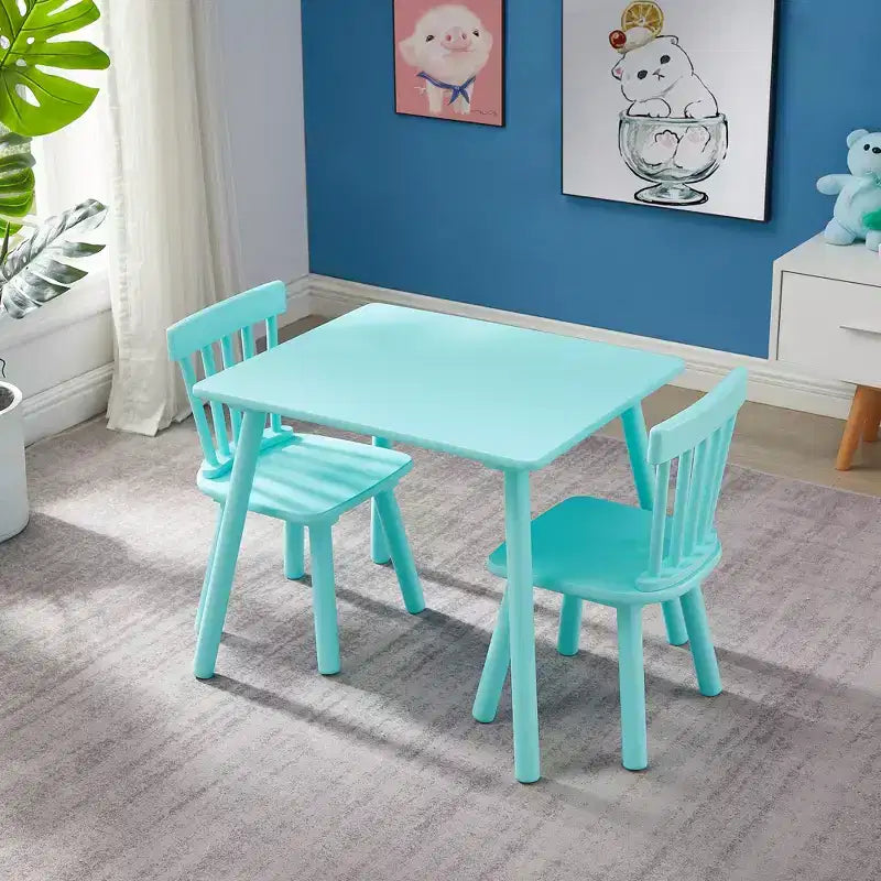 Ensemble table et chaises pour enfants VECELO, table carrée design Windsor avec 2 chaises, convient aux jeux et activités des enfants, vert
