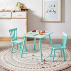 Ensemble table et chaises pour enfants VECELO, table carrée design Windsor avec 2 chaises, convient aux jeux et activités des enfants, vert