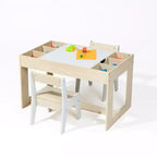 LuxenHome Drawing and Activity Board Children Table with 2 Chairs Set Brown