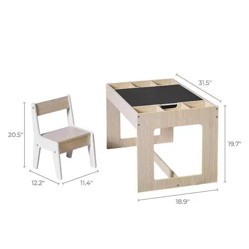 Table et 2 chaises pour enfants LuxenHome avec tableau à dessin et d'activités - Marron