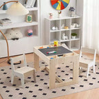 Table et 2 chaises pour enfants LuxenHome avec tableau à dessin et d'activités - Marron