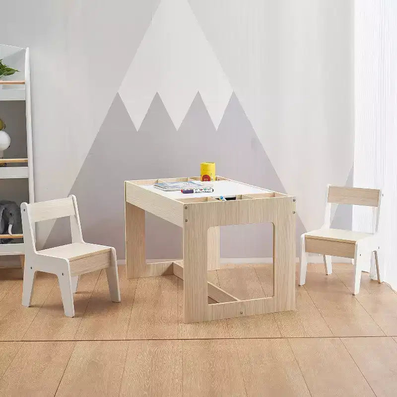 Table et 2 chaises pour enfants LuxenHome avec tableau à dessin et d'activités - Marron
