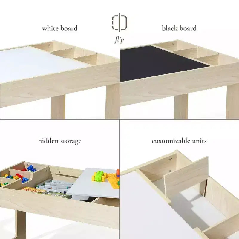 Table et 2 chaises pour enfants LuxenHome avec tableau à dessin et d'activités - Marron