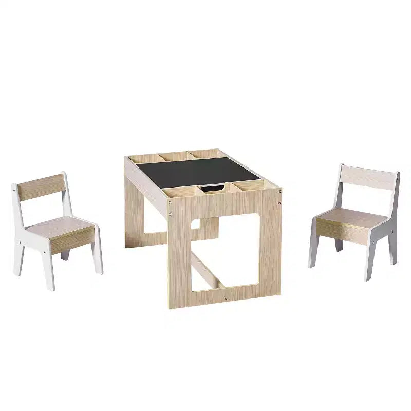 Table et 2 chaises pour enfants LuxenHome avec tableau à dessin et d'activités - Marron