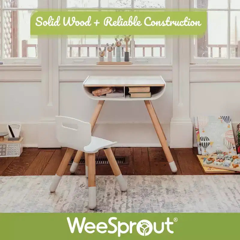 Ensemble bureau et chaise pour tout-petit WeeSprout, pieds et surface de bureau robustes en bois massif, hauteur réglable
