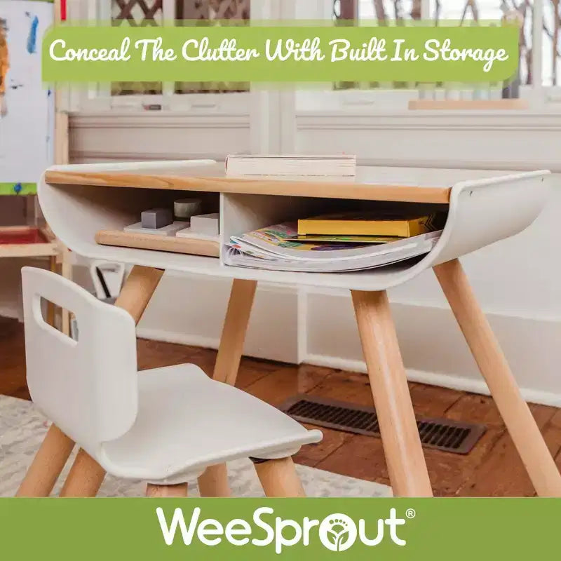 Ensemble bureau et chaise pour tout-petit WeeSprout, pieds et surface de bureau robustes en bois massif, hauteur réglable
