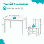 Costway Ensemble table et 2 chaises pour enfants en bois avec pieds en bois de caoutchouc, patins antidérapants Blanc/Gris