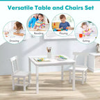 Costway Ensemble table et 2 chaises pour enfants en bois avec pieds en bois de caoutchouc, patins antidérapants Blanc/Gris