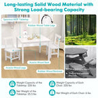 Costway Ensemble table et 2 chaises pour enfants en bois avec pieds en bois de caoutchouc, patins antidérapants Blanc/Gris