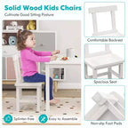 Costway Ensemble table et 2 chaises pour enfants en bois avec pieds en bois de caoutchouc, patins antidérapants Blanc/Gris