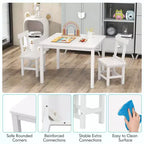 Costway Ensemble table et 2 chaises pour enfants en bois avec pieds en bois de caoutchouc, patins antidérapants Blanc/Gris