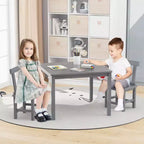 Costway Ensemble table et 2 chaises pour enfants en bois avec pieds en bois de caoutchouc, patins antidérapants Blanc/Gris