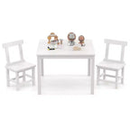 Costway Ensemble table et 2 chaises pour enfants en bois avec pieds en bois de caoutchouc, patins antidérapants Blanc/Gris