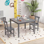 Costway Ensemble table et 2 chaises pour enfants en bois avec pieds en bois de caoutchouc, patins antidérapants Blanc/Gris