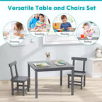 Costway Ensemble table et 2 chaises pour enfants en bois avec pieds en bois de caoutchouc, patins antidérapants Blanc/Gris