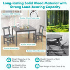 Costway Ensemble table et 2 chaises pour enfants en bois avec pieds en bois de caoutchouc, patins antidérapants Blanc/Gris
