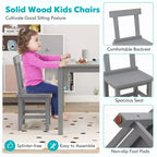 Costway Ensemble table et 2 chaises pour enfants en bois avec pieds en bois de caoutchouc, patins antidérapants Blanc/Gris