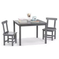 Costway Wooden Kids Table and 2 Chairs Set with Rubber Wood Legs Anti-slip Foot Pads White/Gray