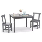 Costway Wooden Kids Table and 2 Chairs Set with Rubber Wood Legs Anti-slip Foot Pads White/Gray