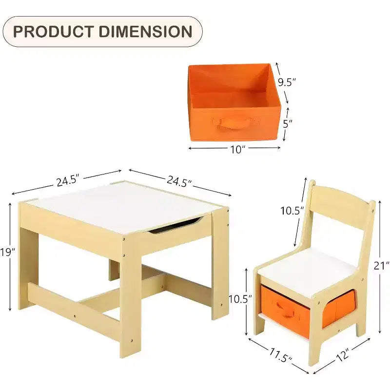 Kinder King Ensemble table et 2 chaises 3-en-1 pour enfants avec rangement, plateau amovible et tableau noir, pour l'art, l'artisanat et la lecture