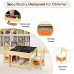 Kinder King Ensemble table et 2 chaises 3-en-1 pour enfants avec rangement, plateau amovible et tableau noir, pour l'art, l'artisanat et la lecture