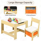 Kinder King Ensemble table et 2 chaises 3-en-1 pour enfants avec rangement, plateau amovible et tableau noir, pour l'art, l'artisanat et la lecture