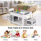 Kinder King Ensemble table et 2 chaises 3-en-1 pour enfants avec rangement, plateau amovible et tableau noir, pour l'art, l'artisanat et la lecture