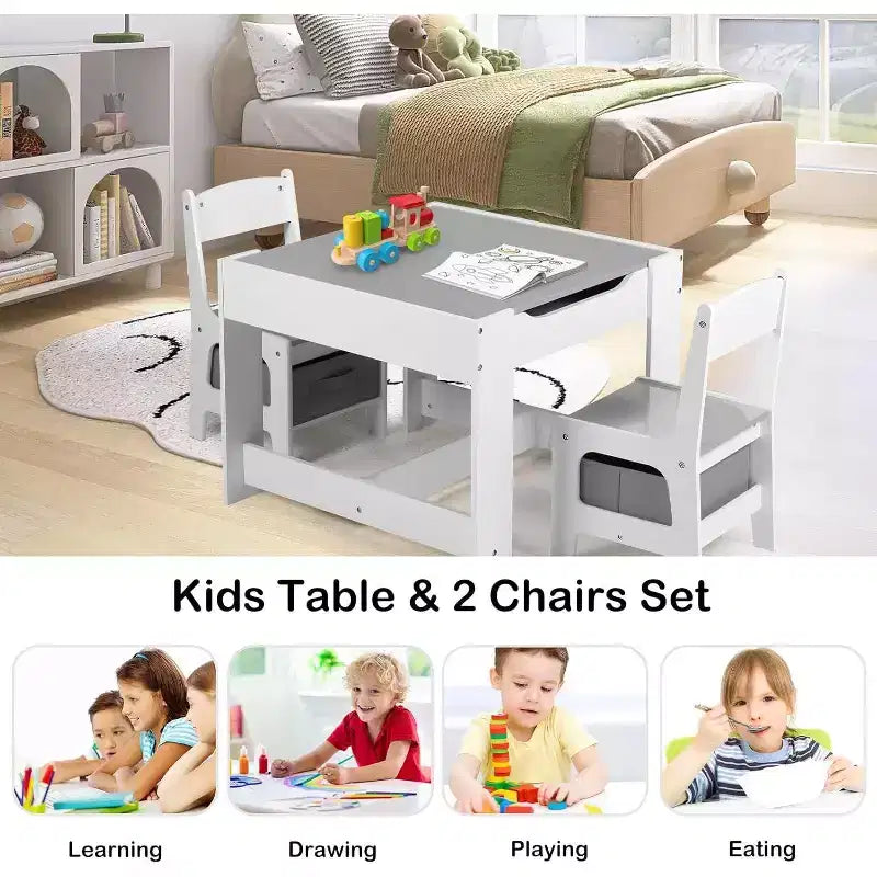 Kinder King Ensemble table et 2 chaises 3-en-1 pour enfants avec rangement, plateau amovible et tableau noir, pour l'art, l'artisanat et la lecture