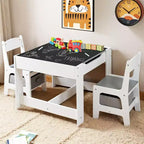 Kinder King 3-in-1 Kids Table & 2 Chairs Set with Storage, Removable Top & Blackboard, for Art, Crafts, Reading