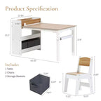 Ensemble table et chaises pour enfants LuxenHome avec support de rouleau de papier, table d'activités en bois pour tout-petits avec bacs de rangement et étagère à livres, 3-6 ans, marron
